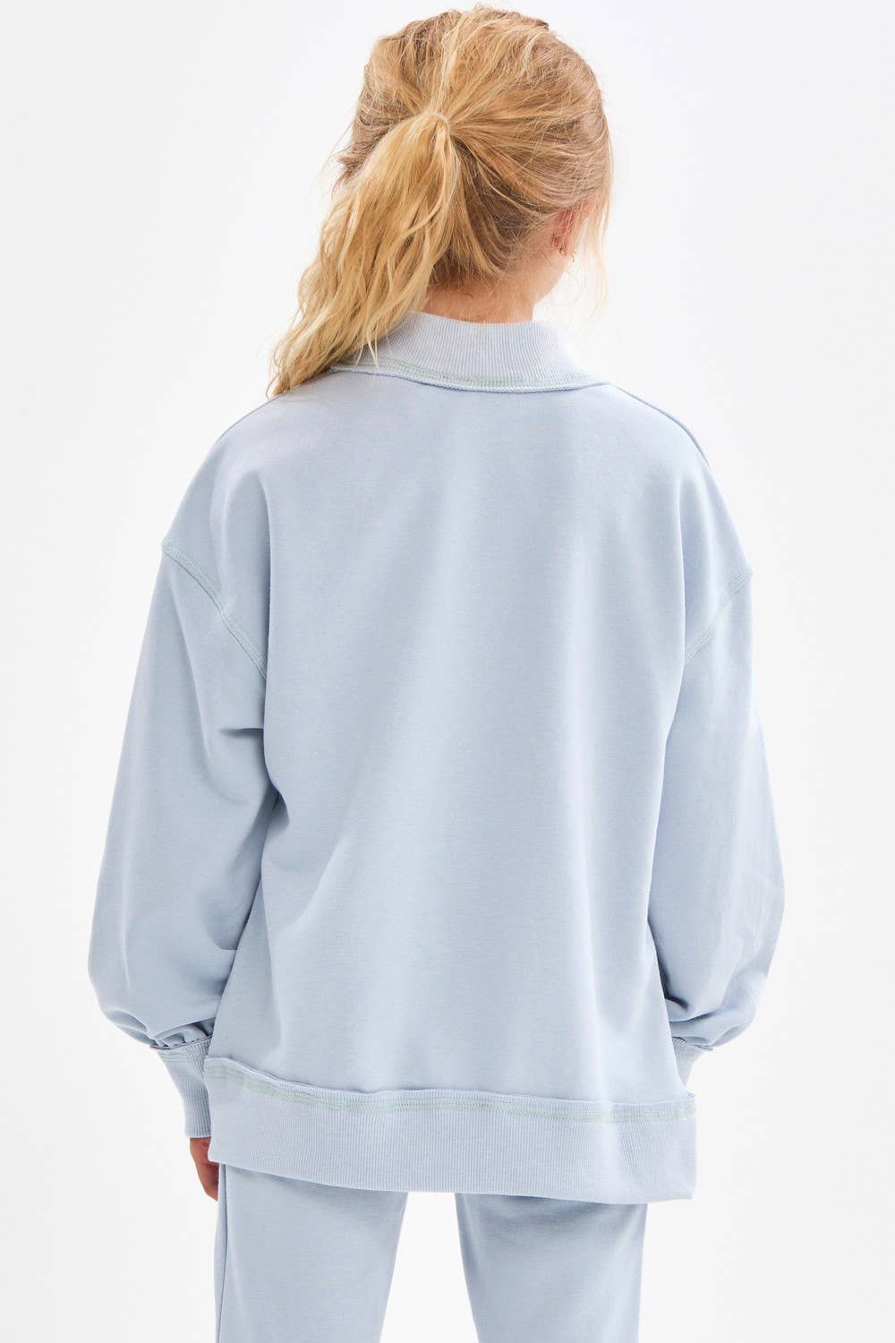 Cotton Terry Mock Neck Sweatshirt: Pink