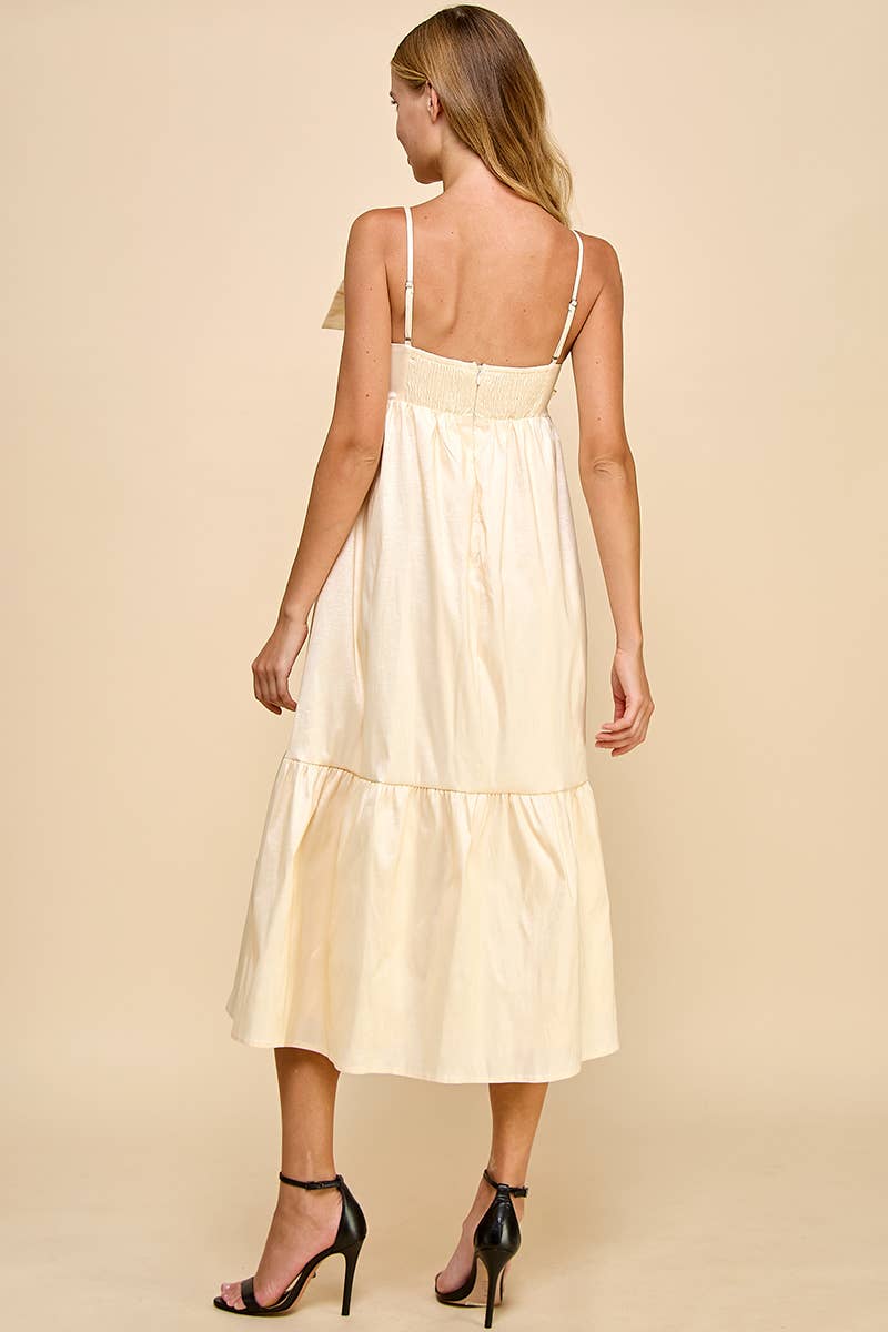 Adjustable Strap Midi Dress with Bow Detail