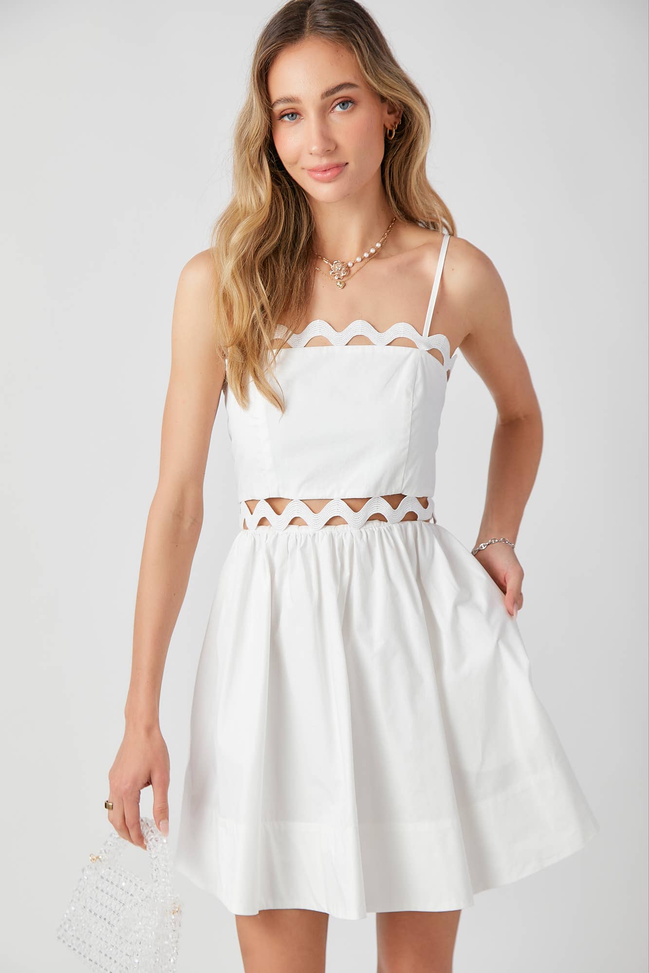 *Bandeau Bodice Mini Dress Adjustable Straps: White