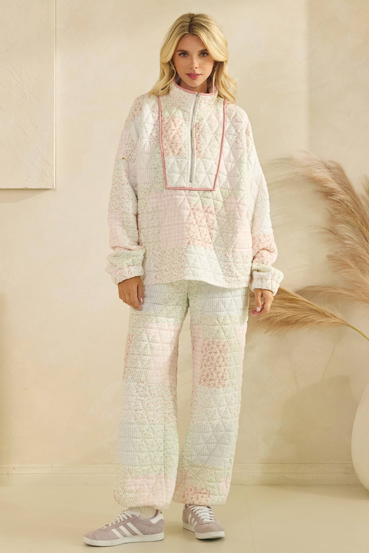 Floral textured quarter zip