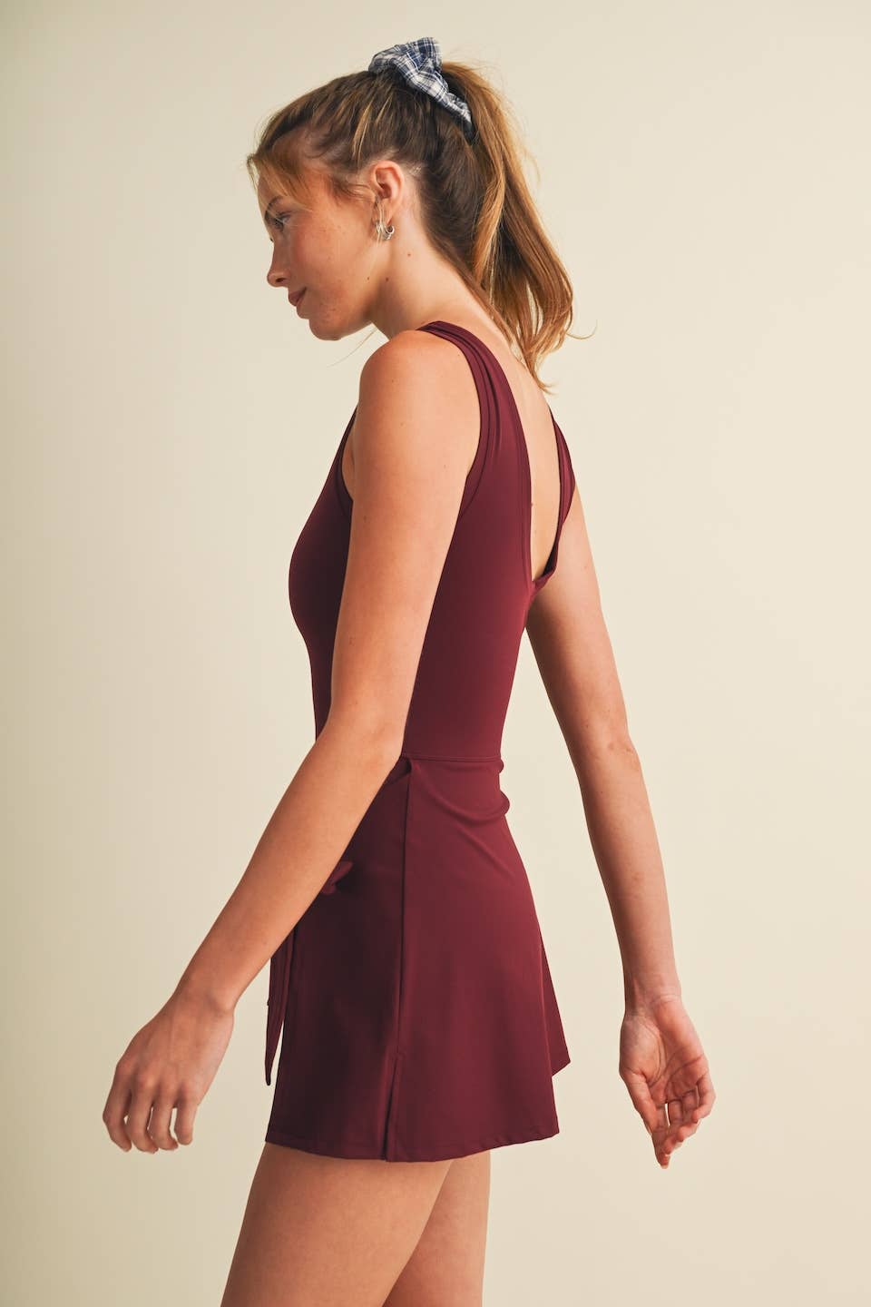 Sleeveless Wrap Tie Front Dress- Dark Cherry