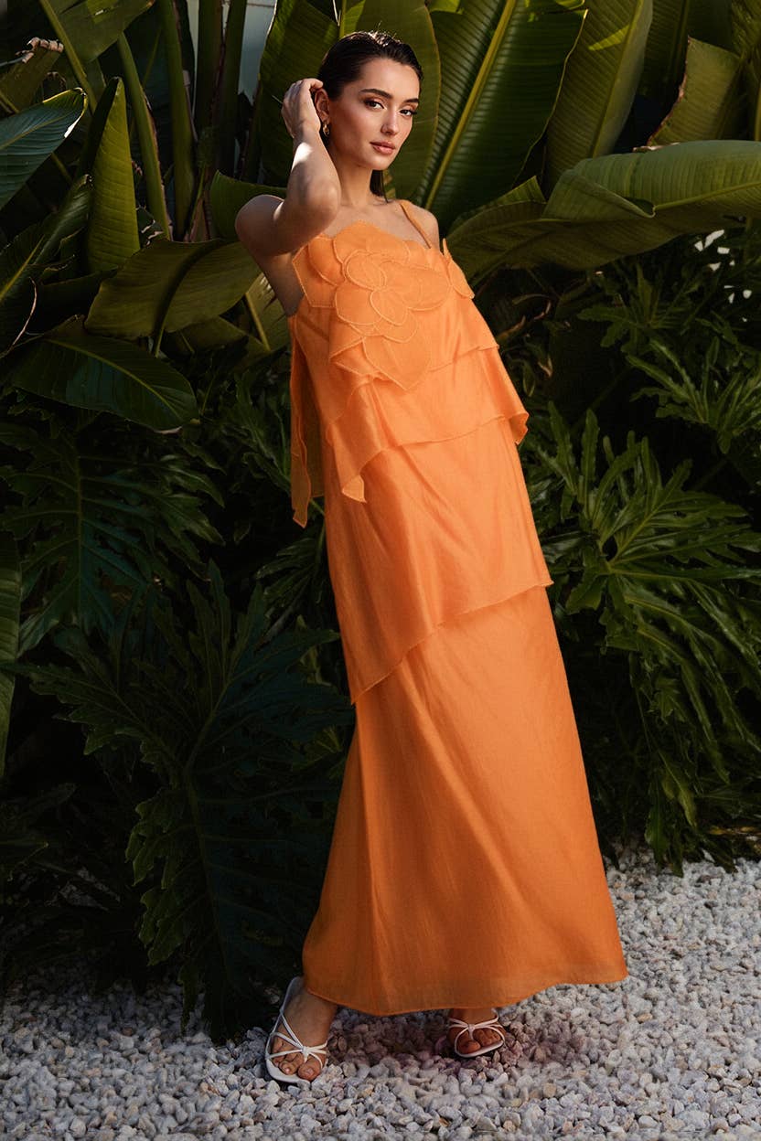 floral applique tiered maxi dress
