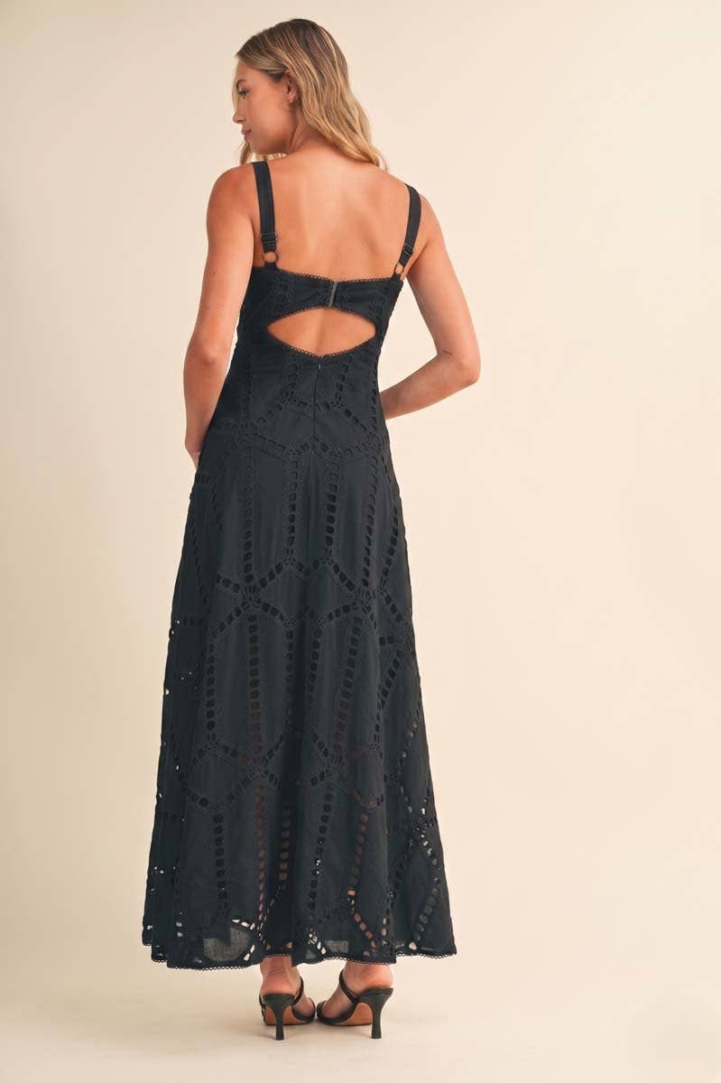 ID10399 EMBROIDERED CUTWORK BUSTIER FLARE LONG DRESS