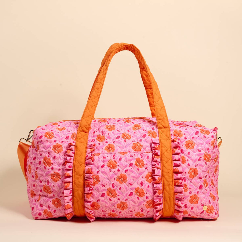 On-the-Go Quilted Weekender Bag–Poppin' Petals Hot Pink