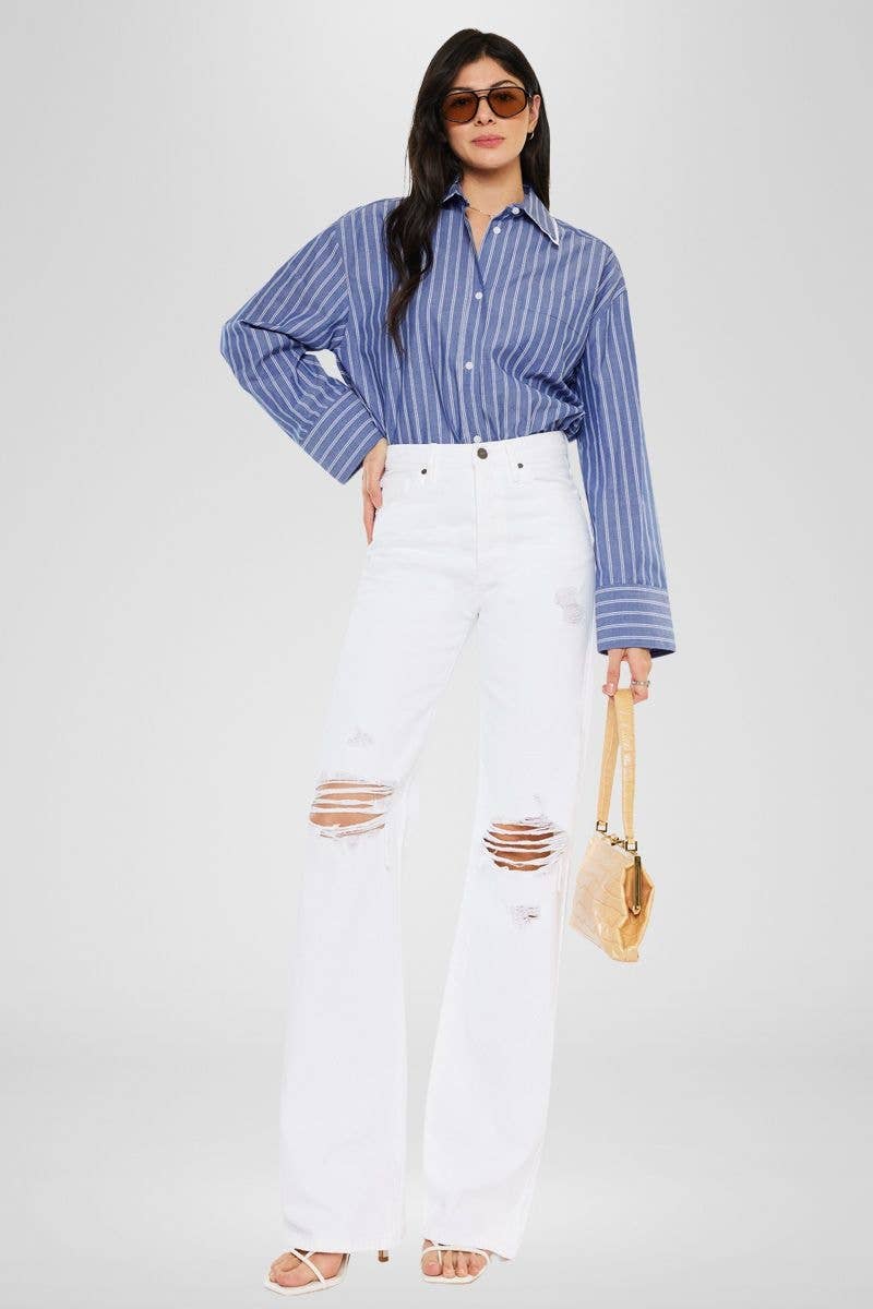 KAN CAN FLARE JEANS WHITE COLOR RIGID DISTRESSED