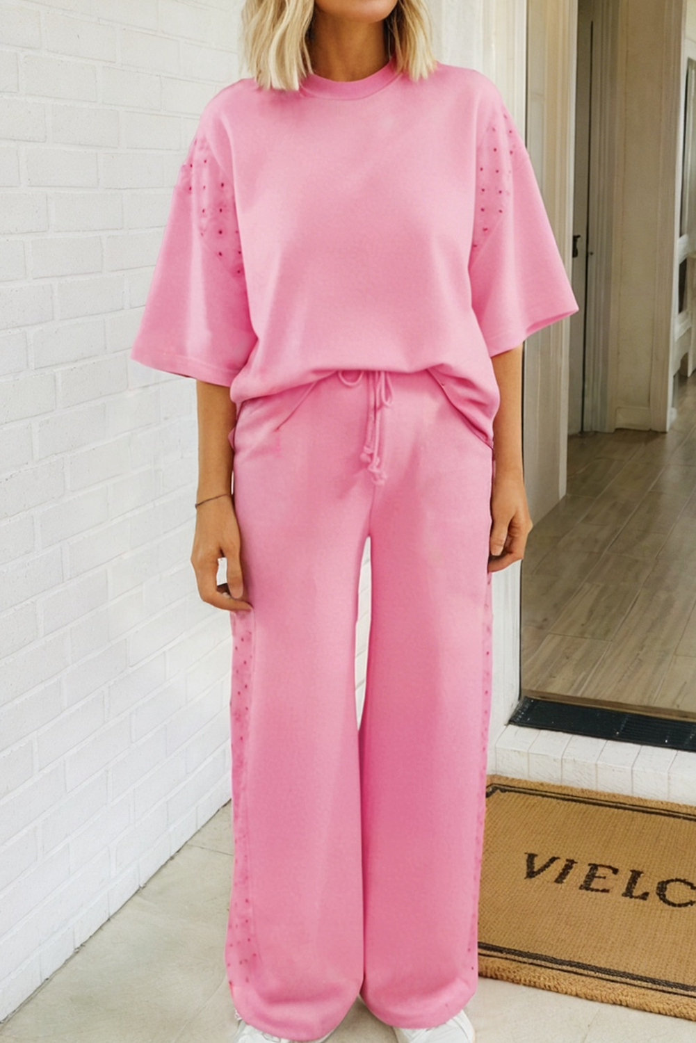 Solid Oversize Tee and Drawstring Pants Pink