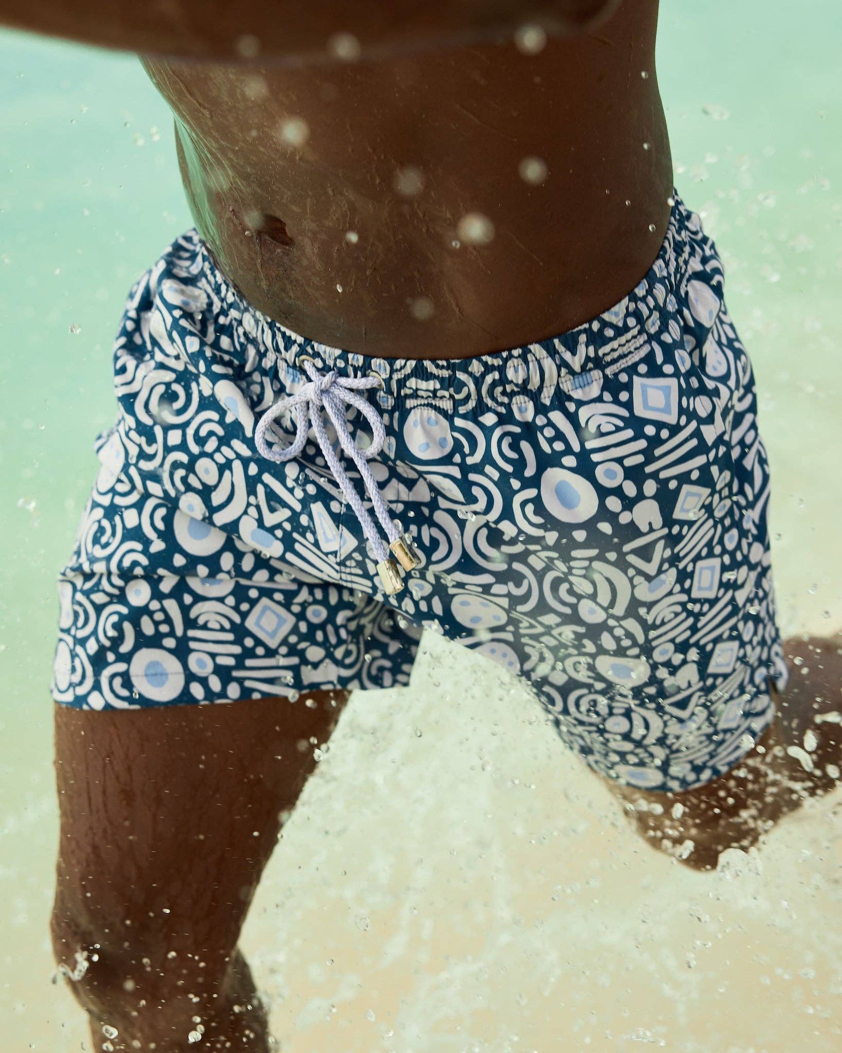 Mens Blue and White Funky Design Swim Trunks