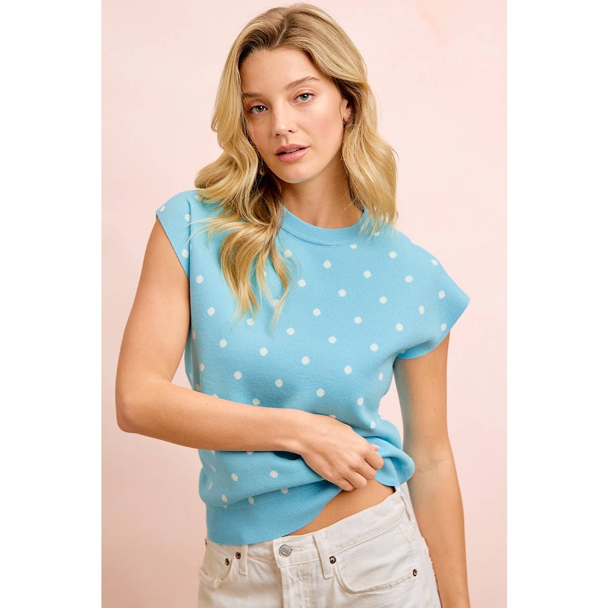 POLKA DOT PATTERN SLEEVELESS KNIT TOP