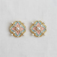 Vintage Palace Style Enamel Pearl Stud Earrings