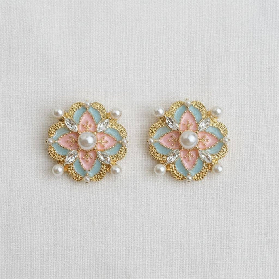 Vintage Palace Style Enamel Pearl Stud Earrings