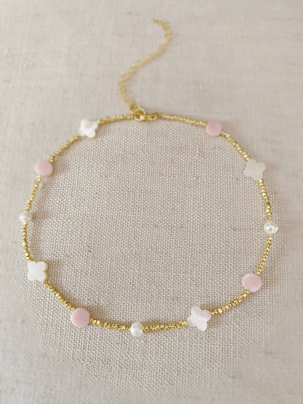 Clover, Pearl, and Pink Dot choker