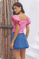 Switch Embroidered Double Ruffled Short Sleeve Knit Top 3 image