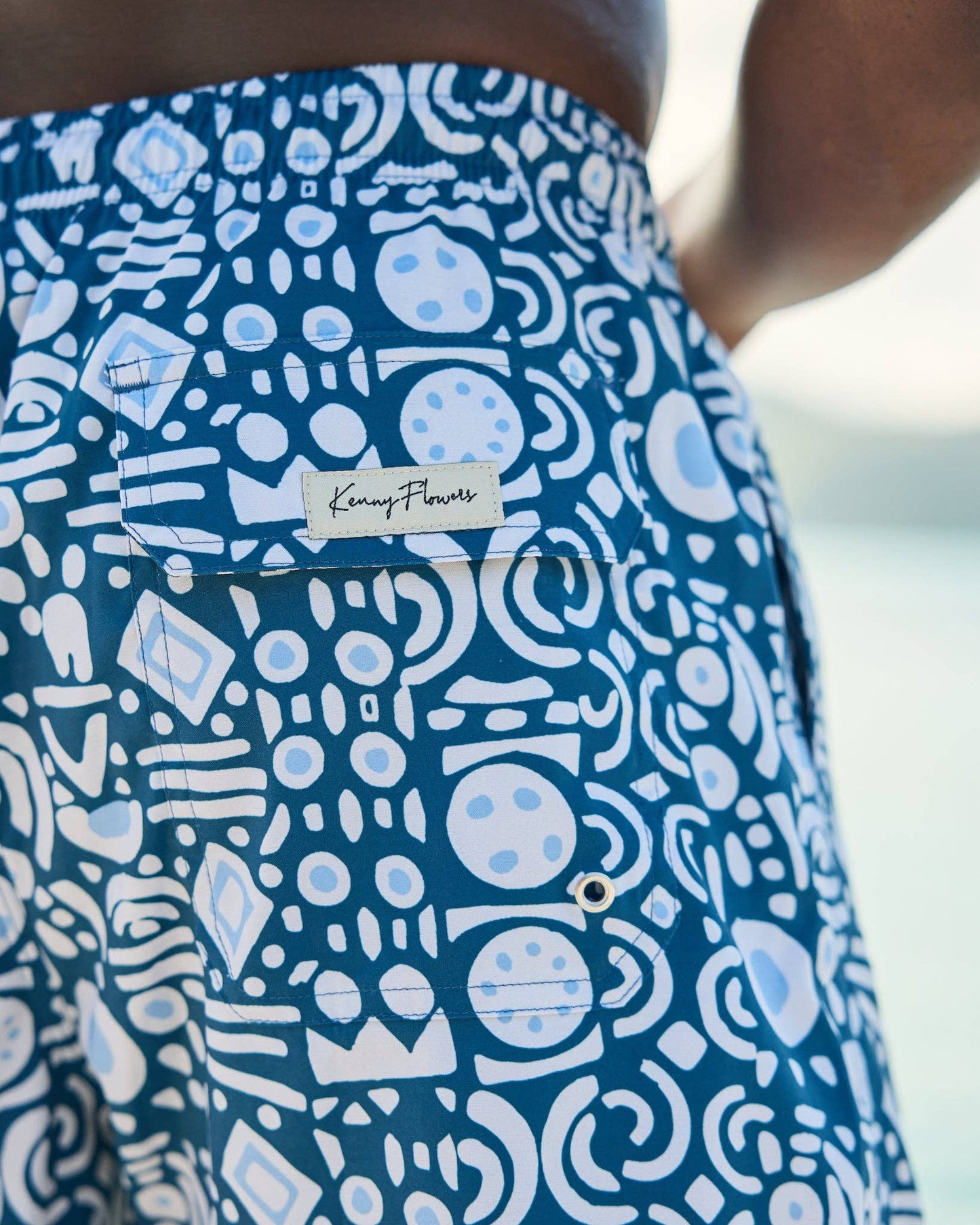 Mens Blue and White Funky Design Swim Trunks