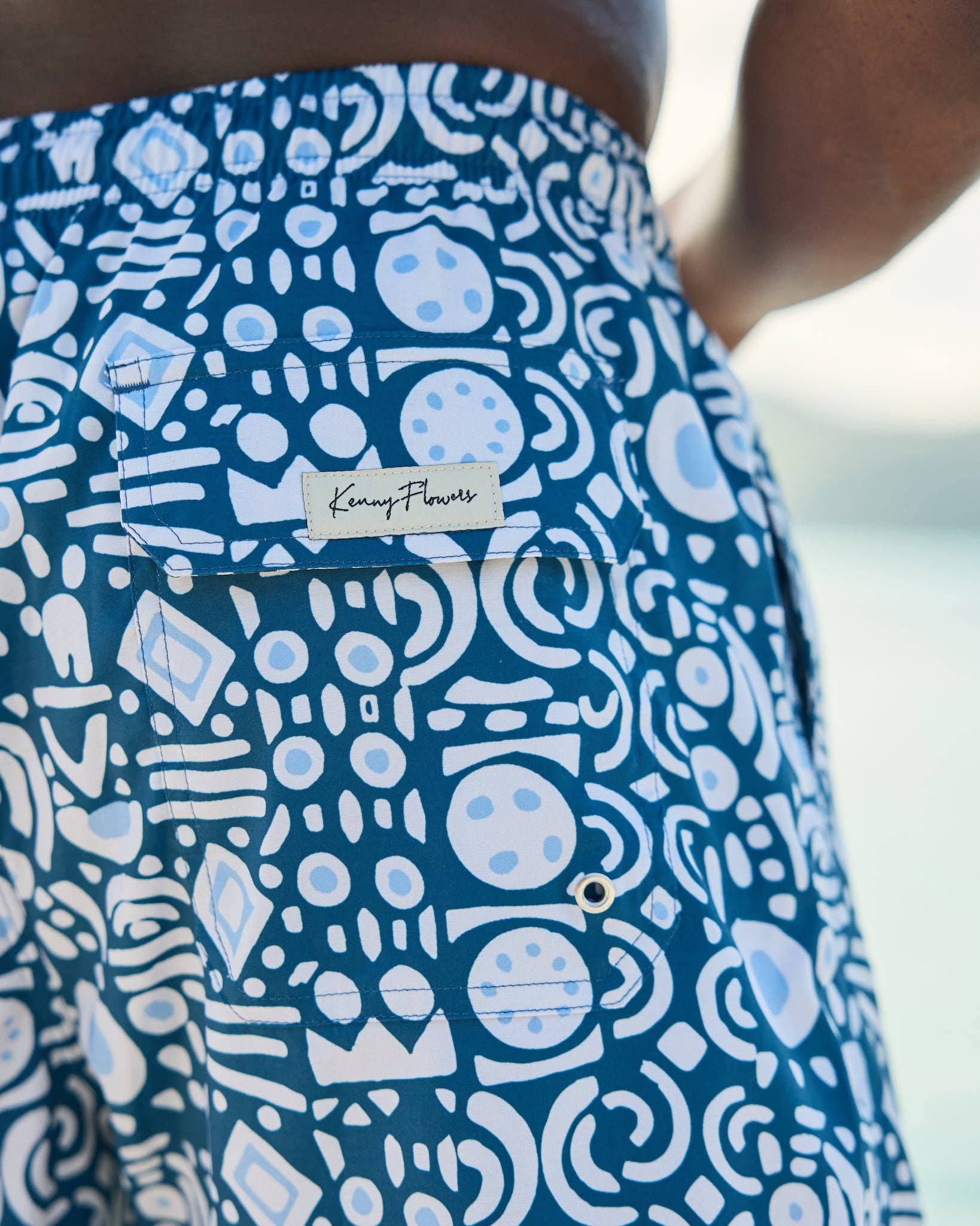 Mens Blue and White Funky Design Swim Trunks