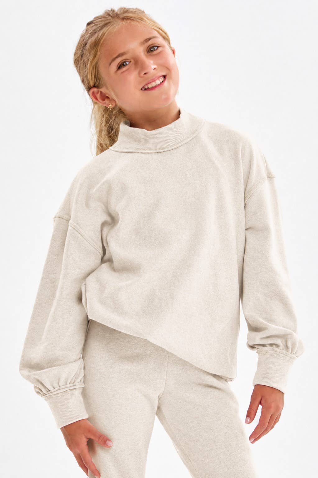 Cotton Terry Mock Neck Sweatshirt: Pink