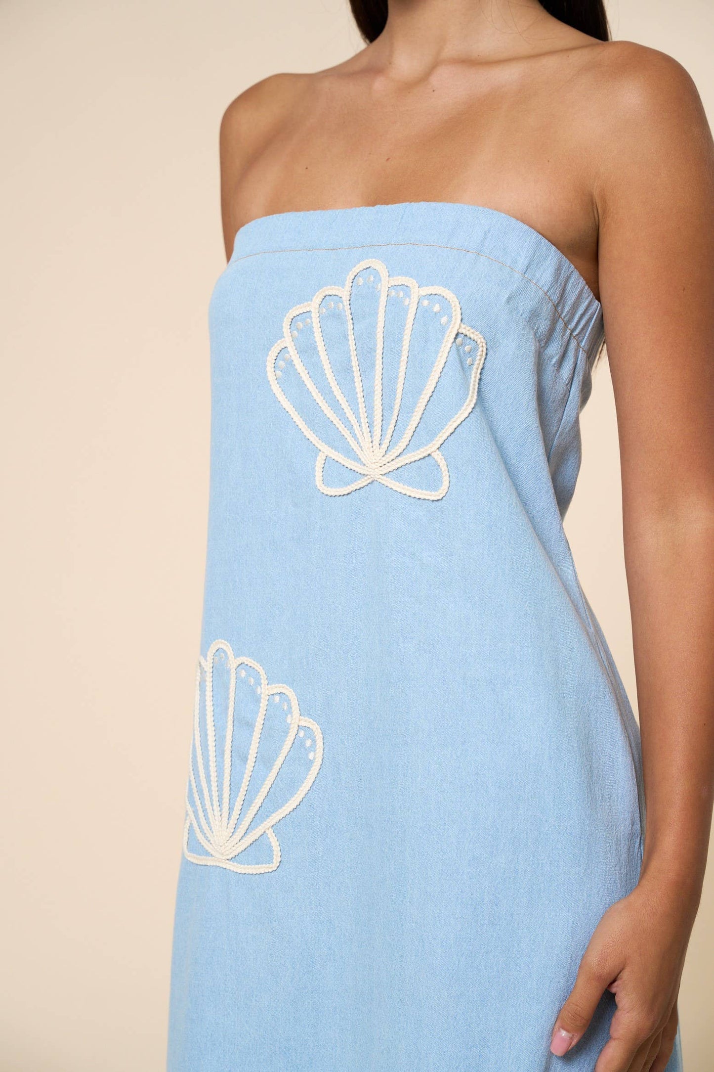 Seashell Embroidered Tube Maxi Dress