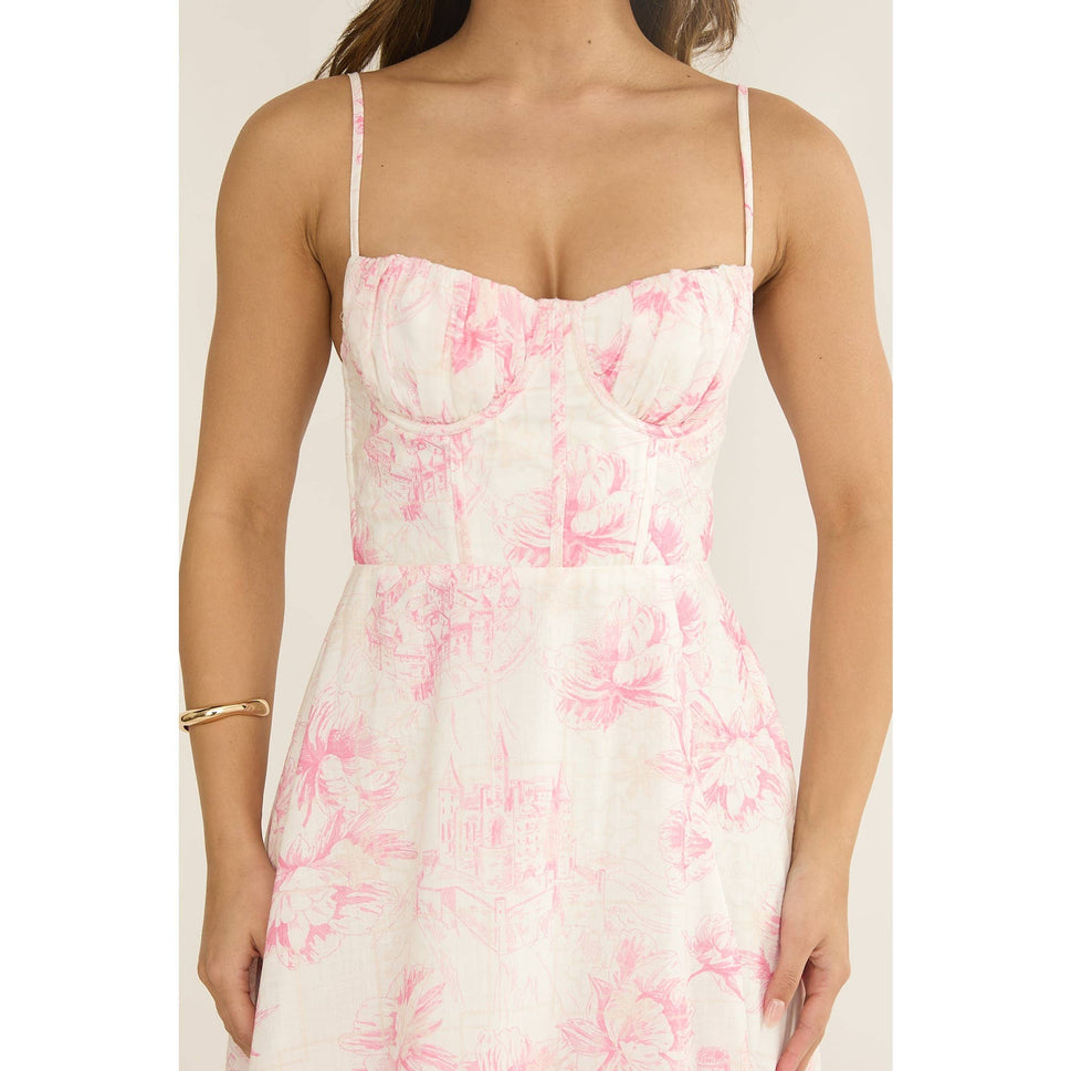 PINK RUCHED FLORAL MAXI DRESS