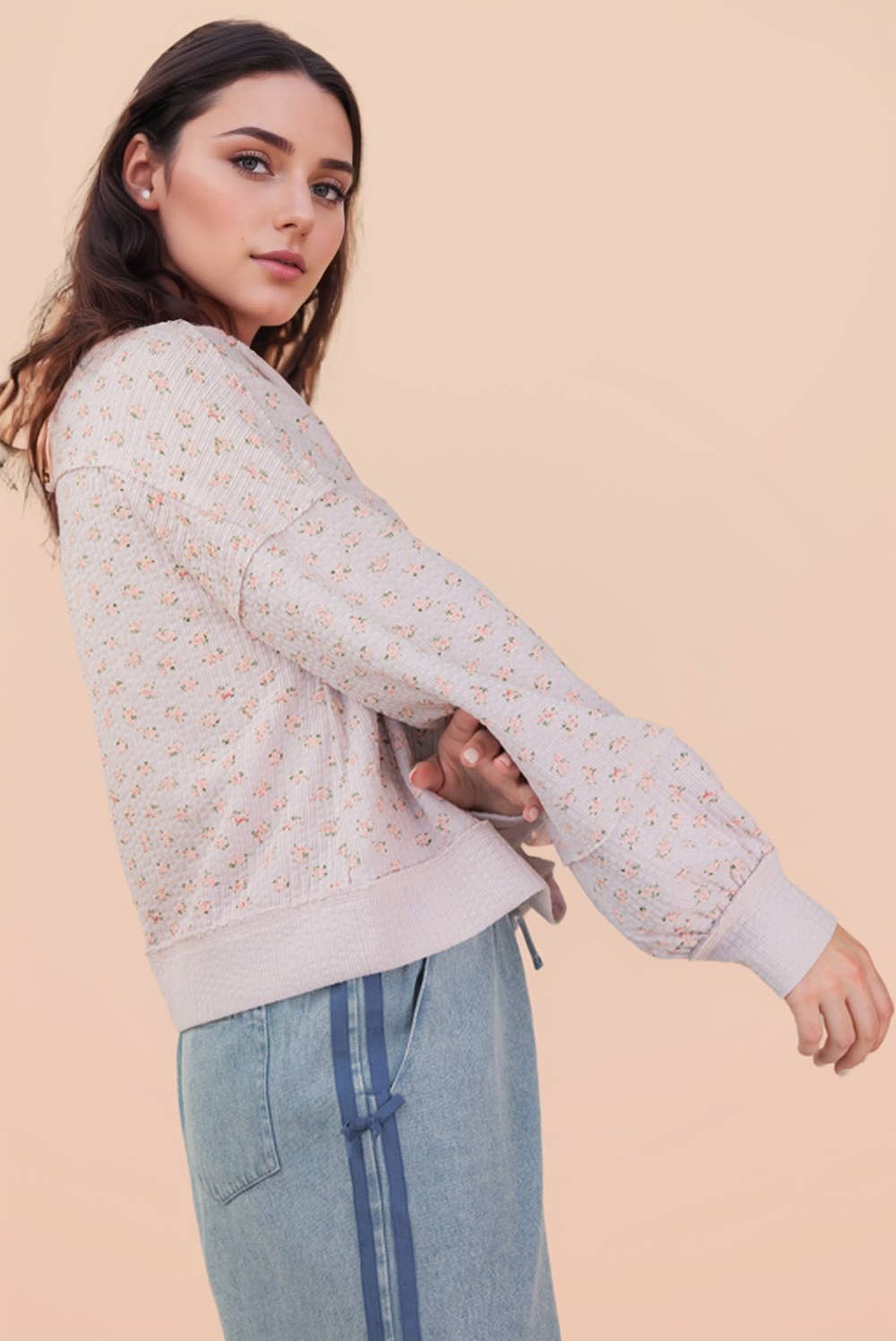 Blush Floral  Oversized Knit Top
