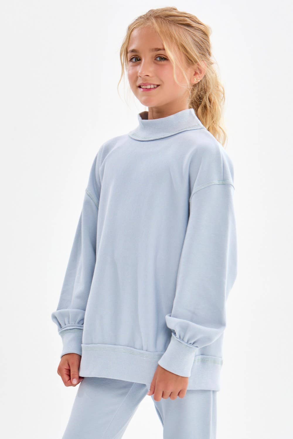 Cotton Terry Mock Neck Sweatshirt: Pink