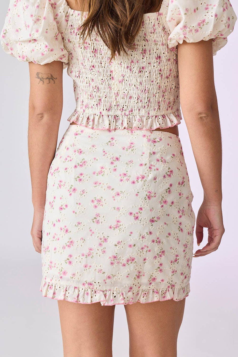 *Everly Printed Eyelet Set: Ivory/Pink