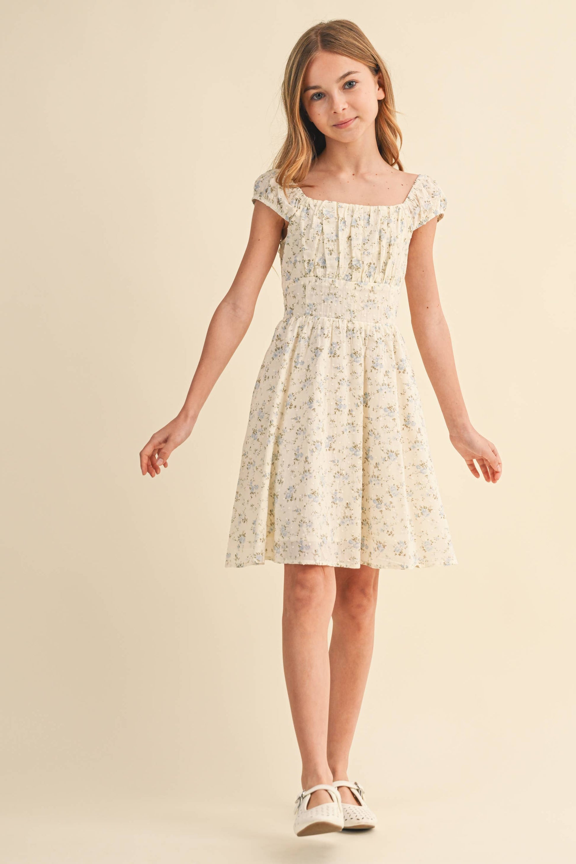 TWEEN GIRLS KIDS RUCHED SHOULDER MINI DRESS
