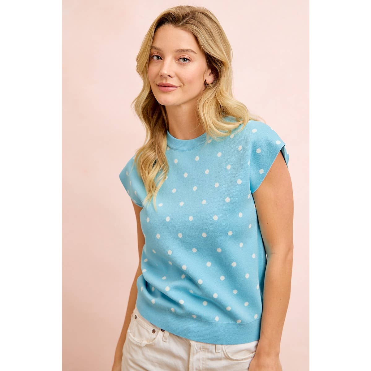 POLKA DOT PATTERN SLEEVELESS KNIT TOP