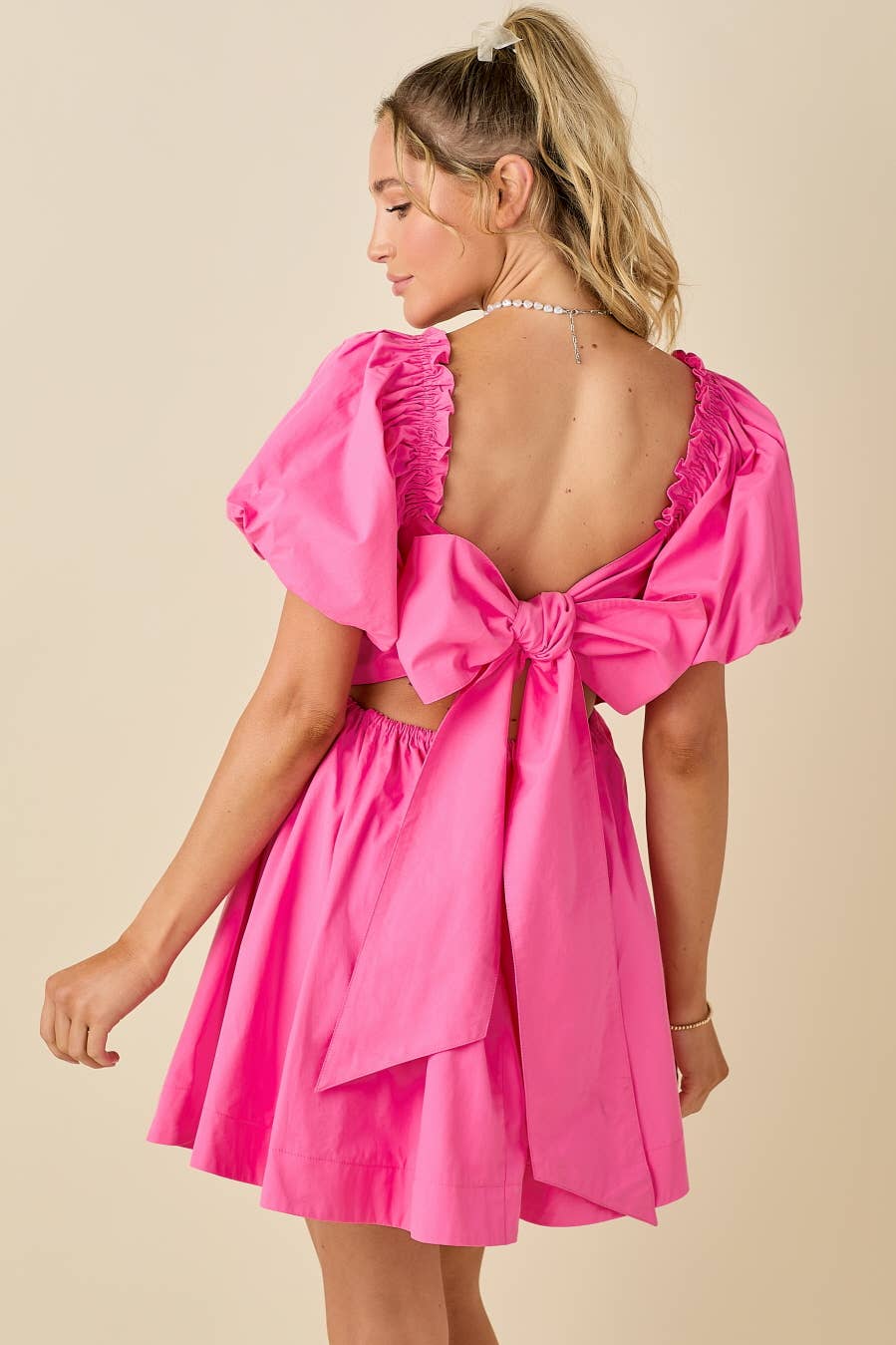 *Sweetheart neckline A-line mini dress: PINK