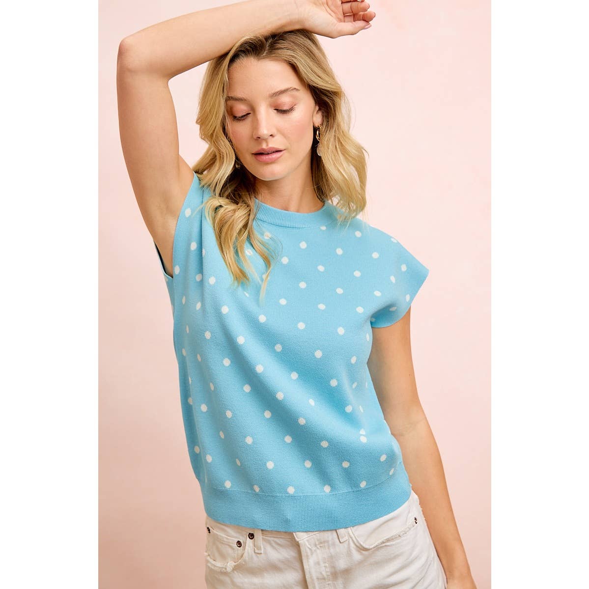 POLKA DOT PATTERN SLEEVELESS KNIT TOP