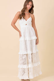 Lace Maxi Dress With Ruffle Tier And Thigh Slit