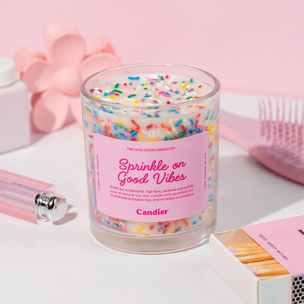 Sprinkle Good Vibes Soy Wax Jar Filled Candle Home Decor