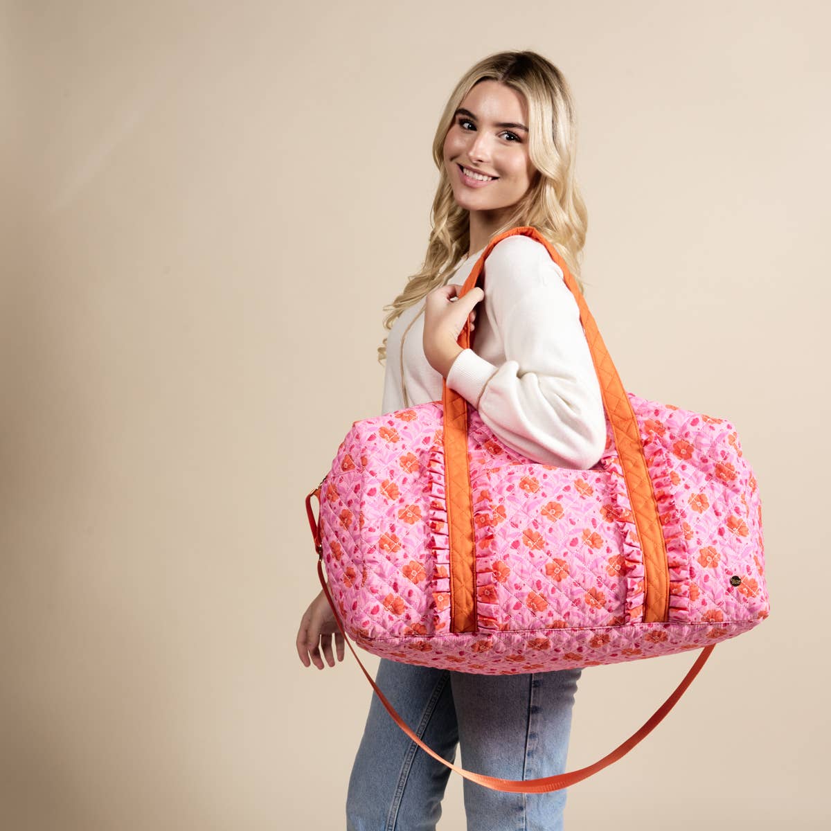 On-the-Go Quilted Weekender Bag–Poppin' Petals Hot Pink