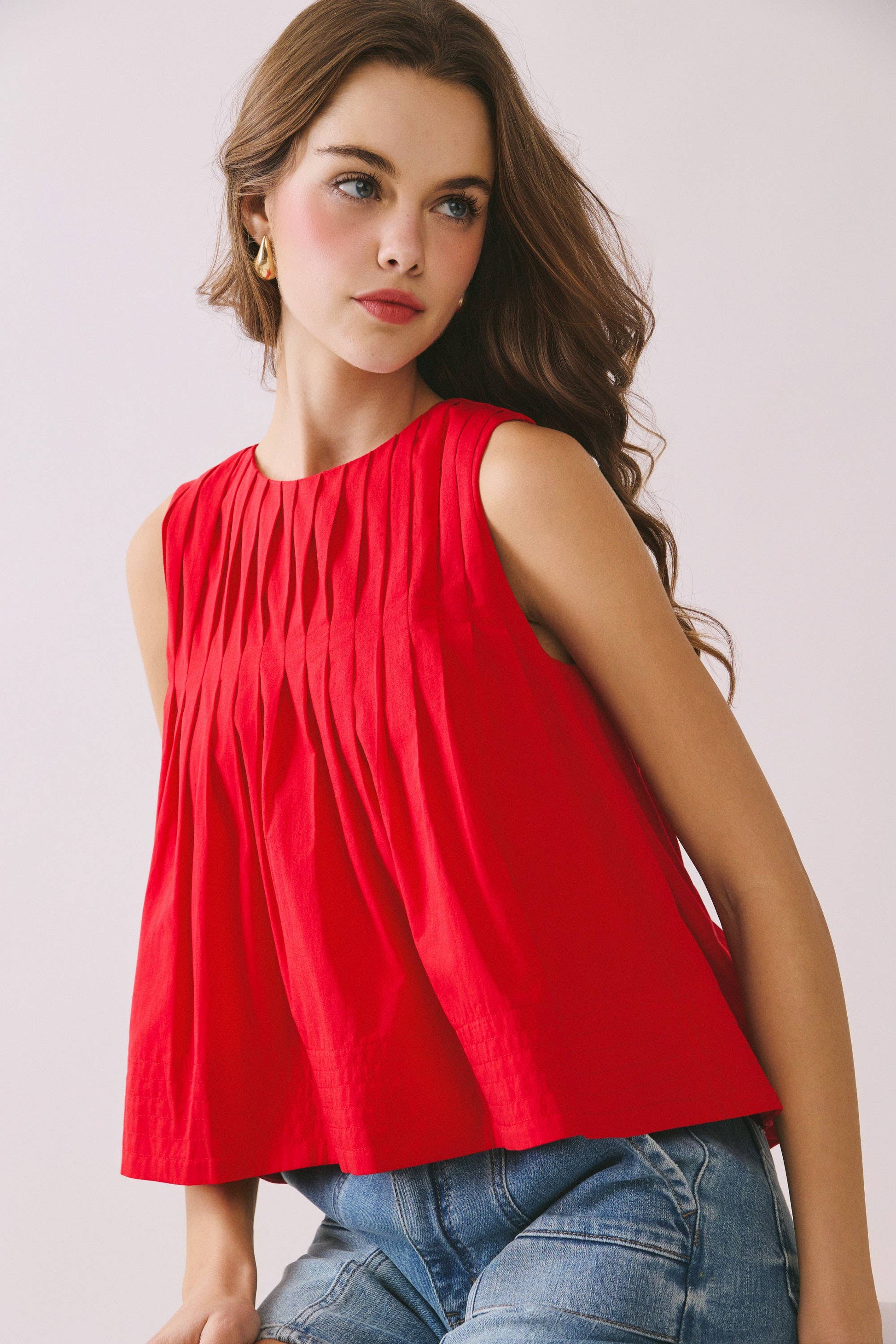 Pleated Detail High Low Sleeveless Top