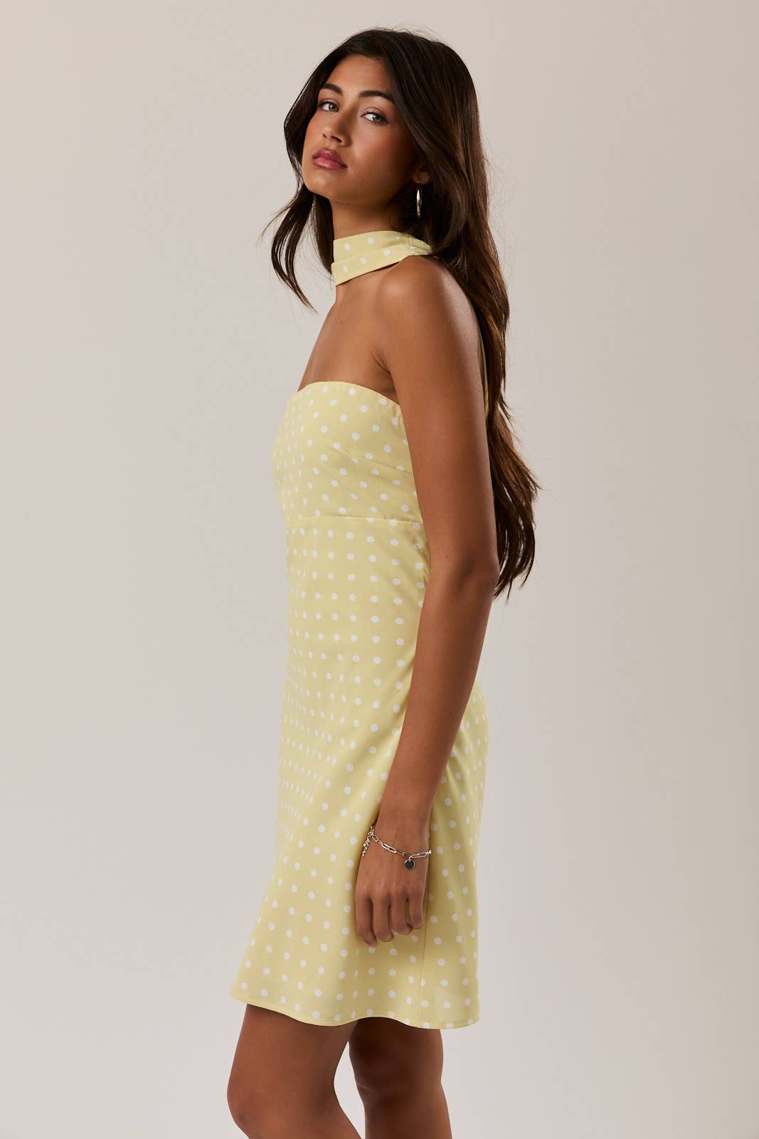 *Polka Dot Mini Dress With Attached Scarf