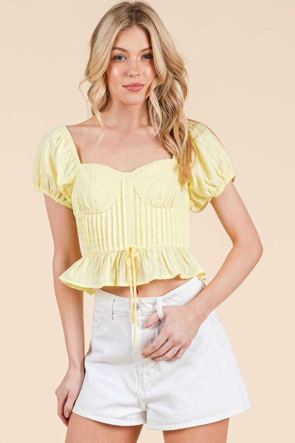 Sweetheart neckline top with pintuck details: M