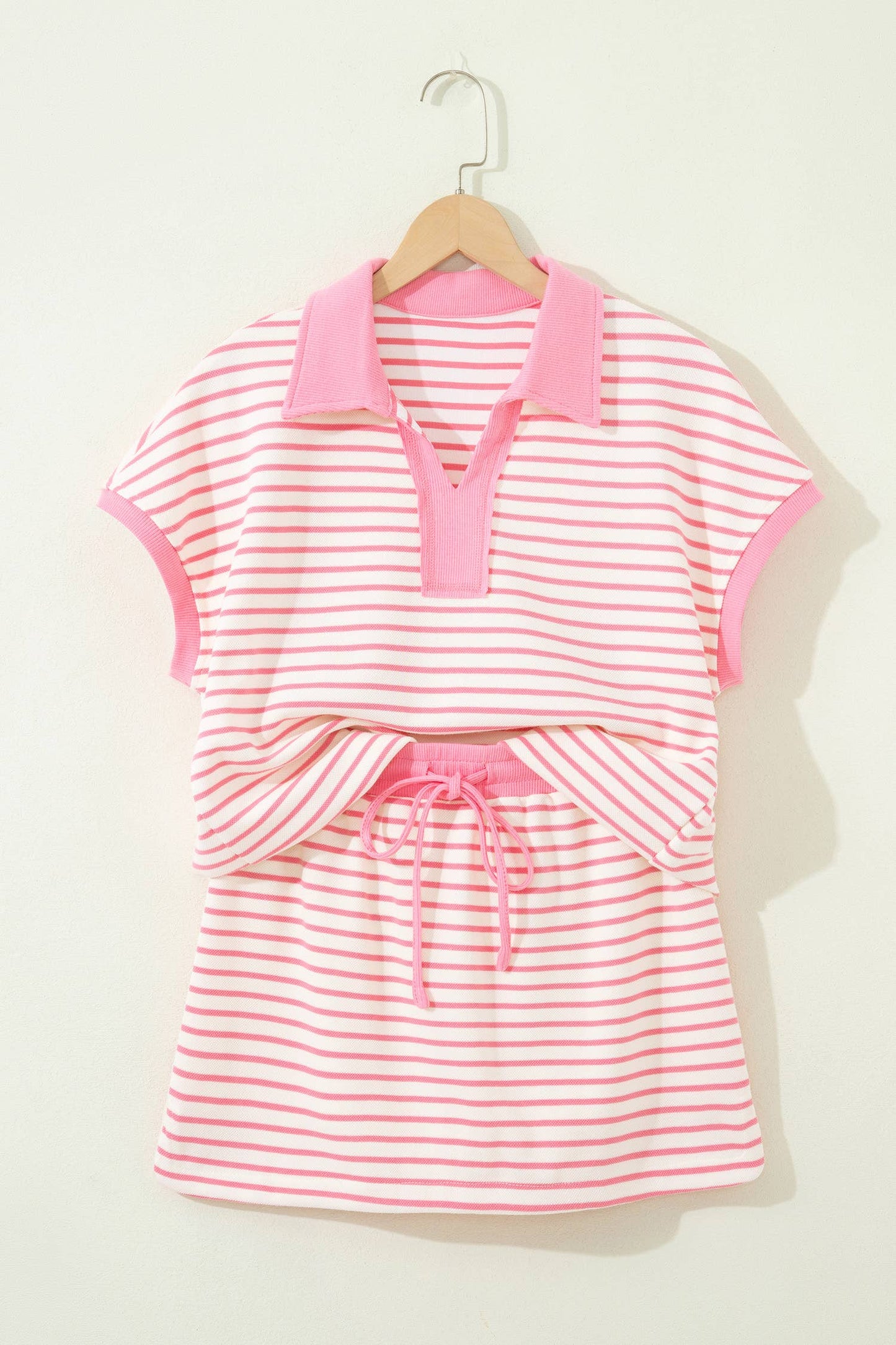 Stripe Color Block Tee Drawstring Skort Set