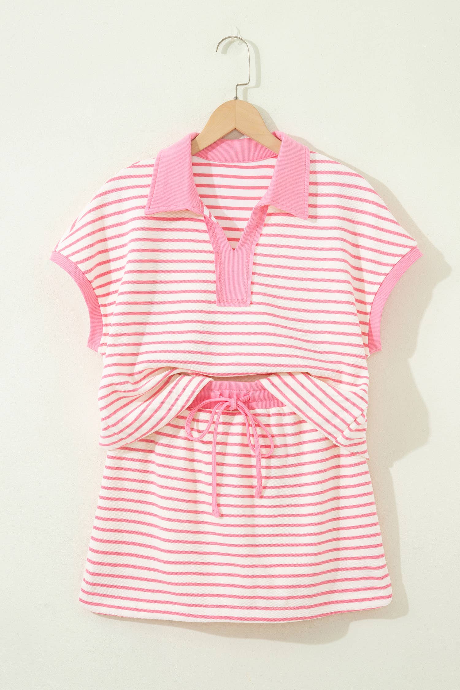 Stripe Color Block Tee Drawstring Skort Set