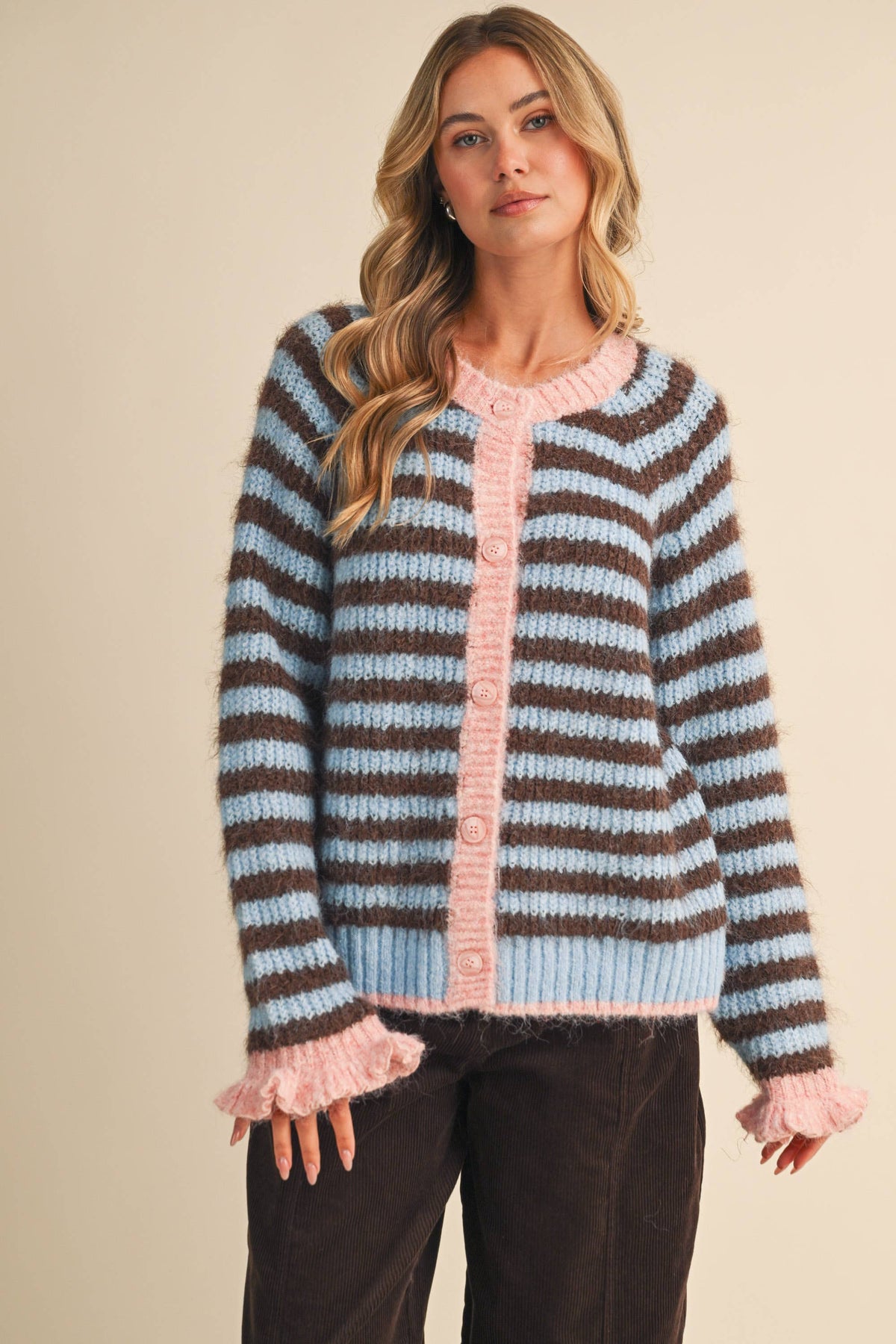 Ruffle Sleeve Stripe Sweater