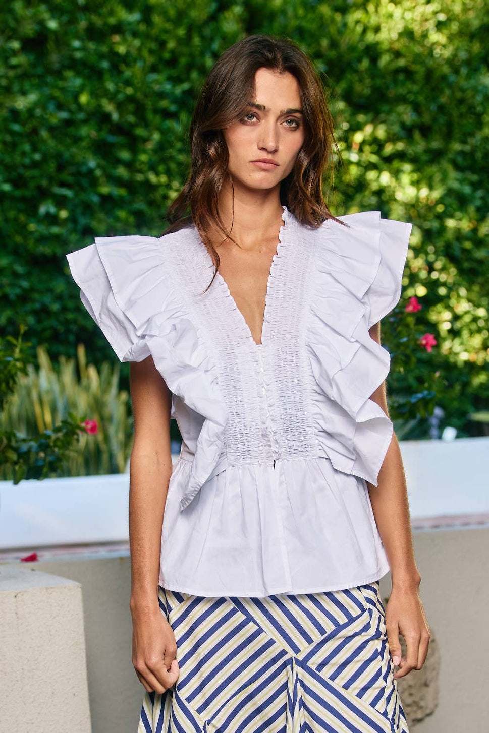 * Ruffle Smocked Peplum Blouse: Baby Blue