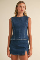 Switch DENIM OPEN BACK TOP WITH BOW DETAIL AND MINI SKIRT 1 image