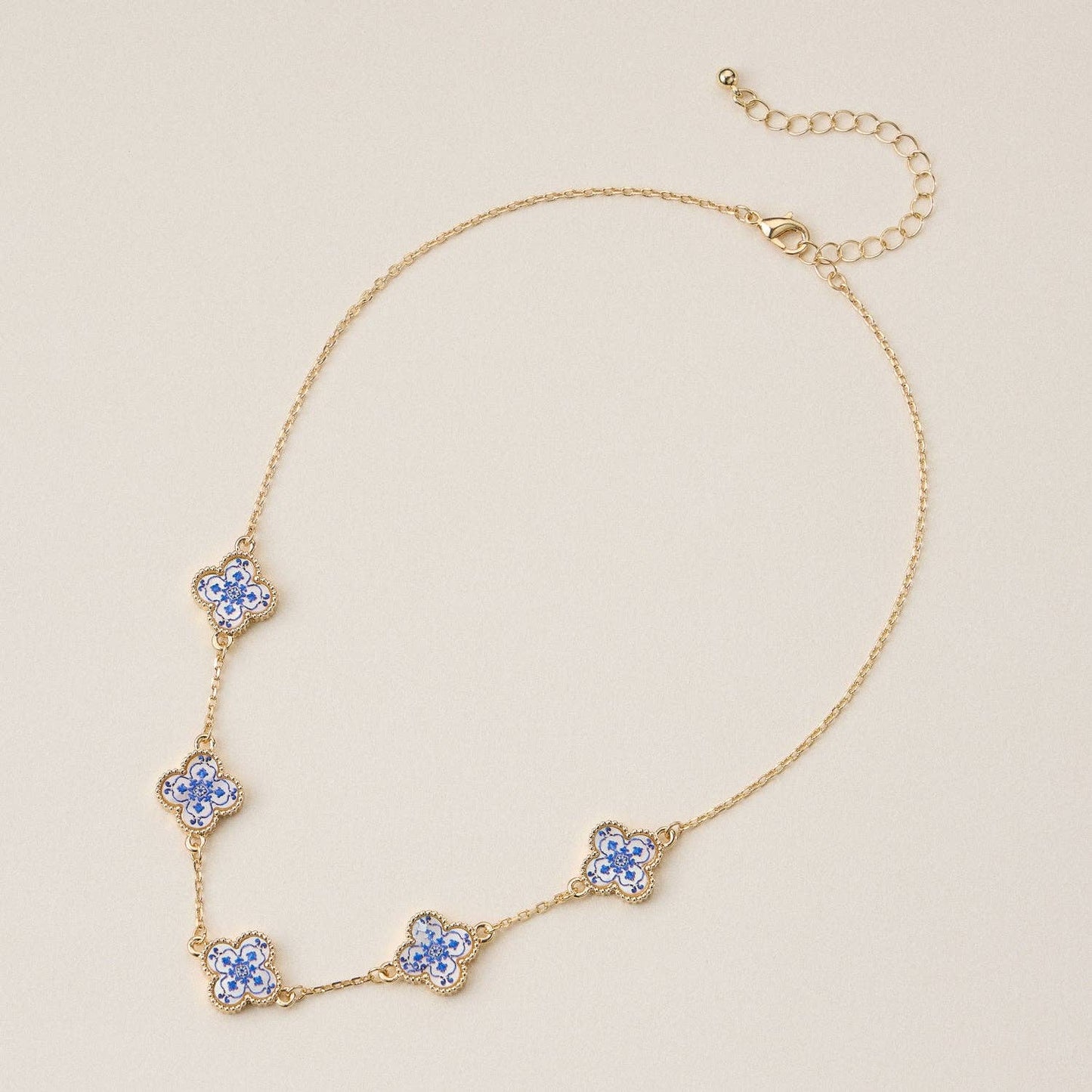 Blue Floral Clover Enamel Necklace – Gold Tone: One / M-5SN11124