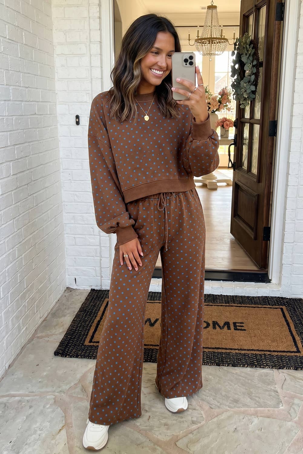 LAS Polka Dot Casual Shift Drawstring Pants Set