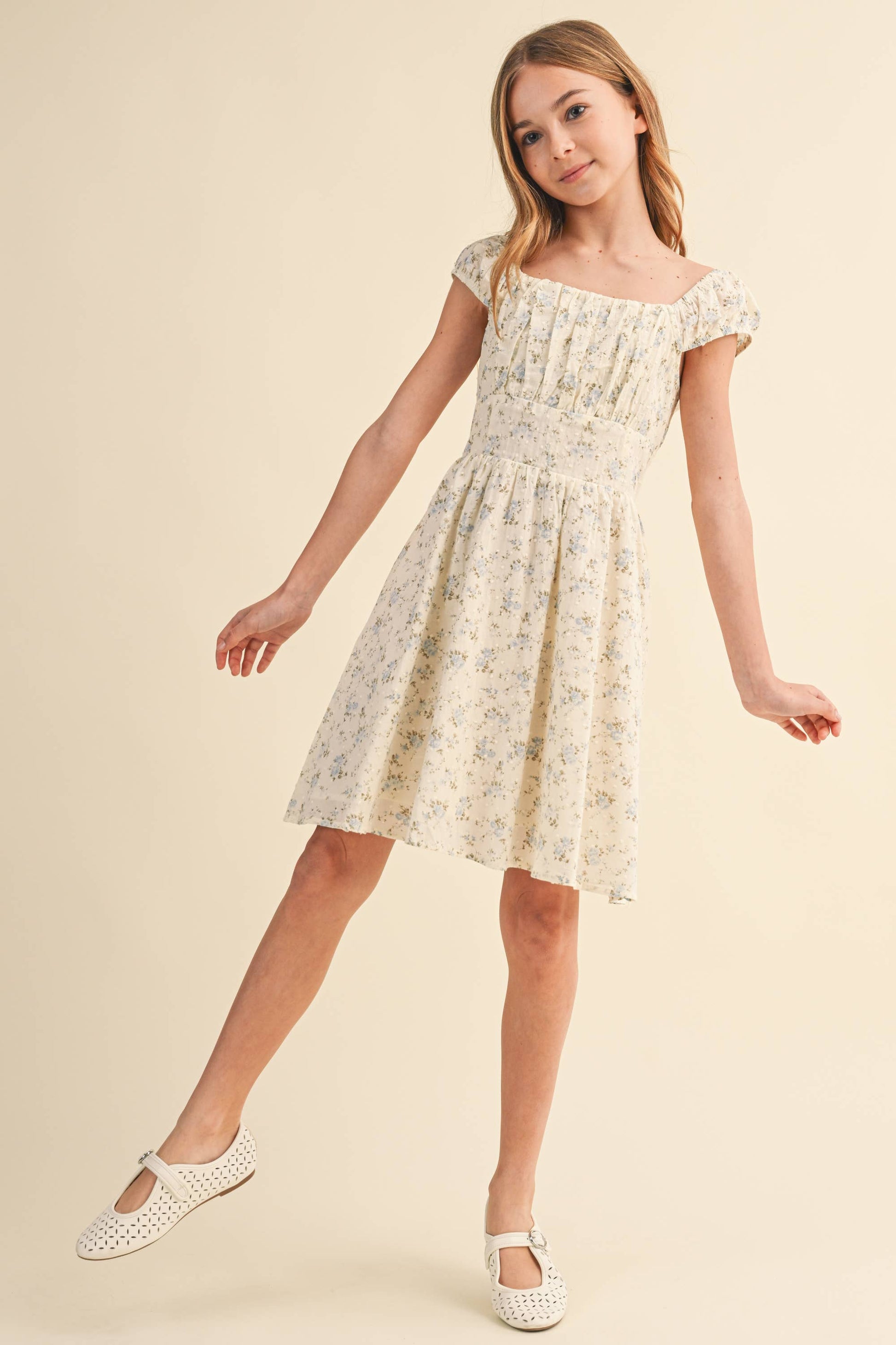TWEEN GIRLS KIDS RUCHED SHOULDER MINI DRESS