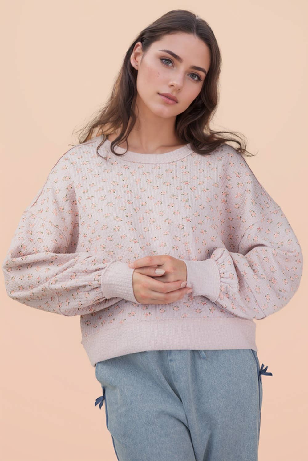 Blush Floral  Oversized Knit Top