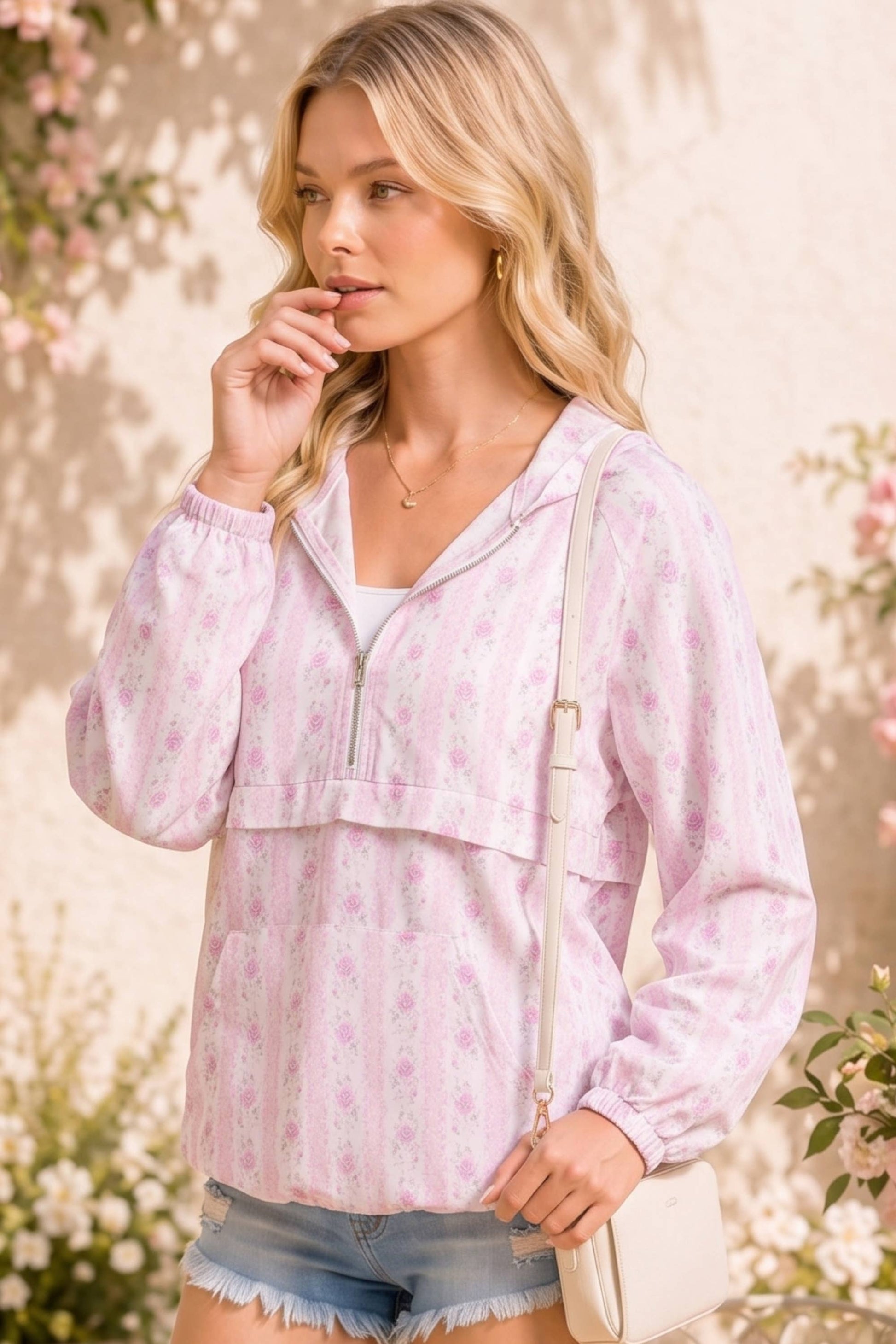 Vintage Floral Hooded Windbreaker Jacket
