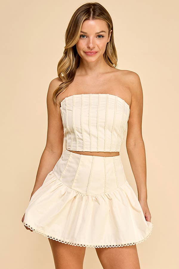 Tube top with mini skirt set in lightweight linen fabric