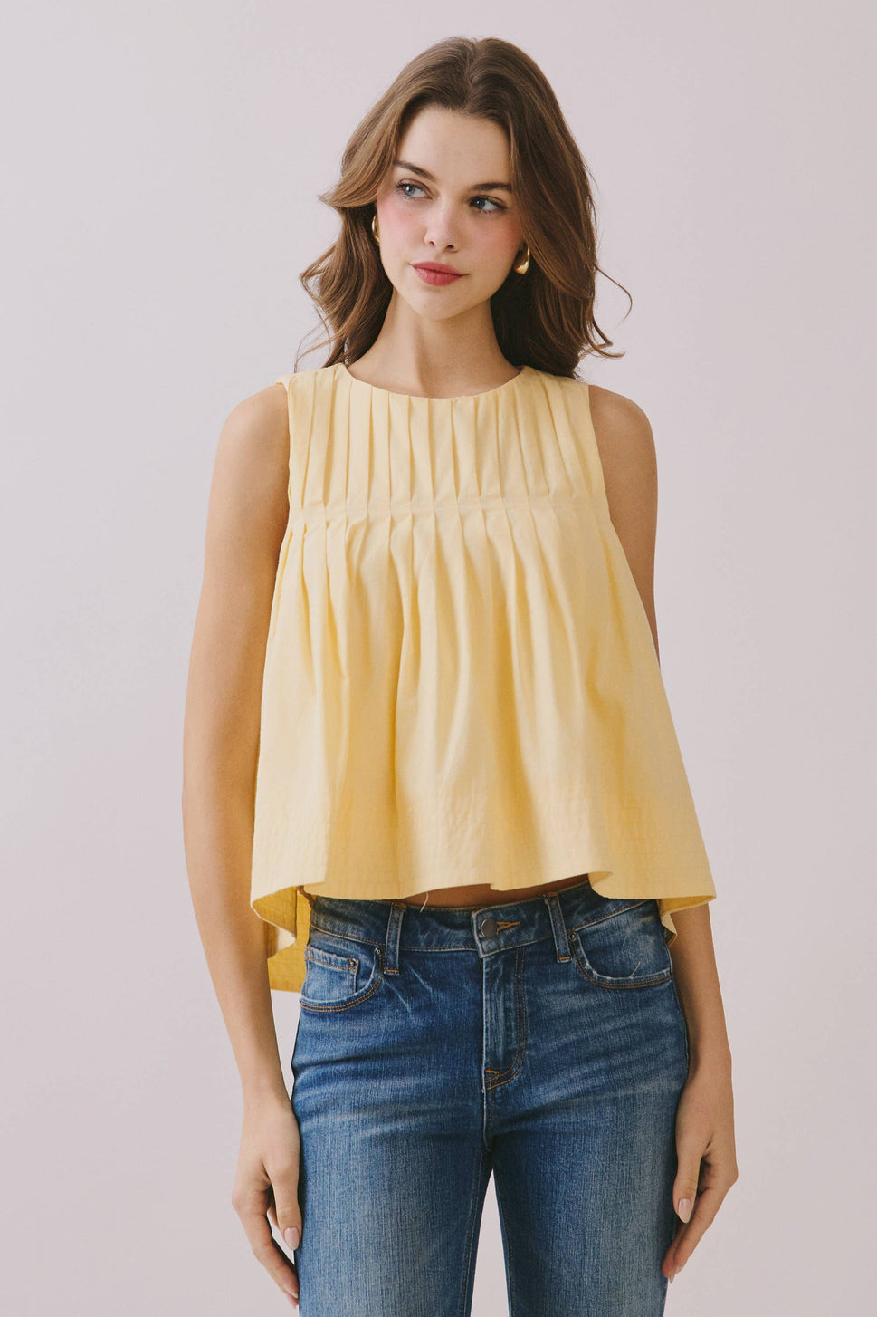Pleated Detail High Low Sleeveless Top