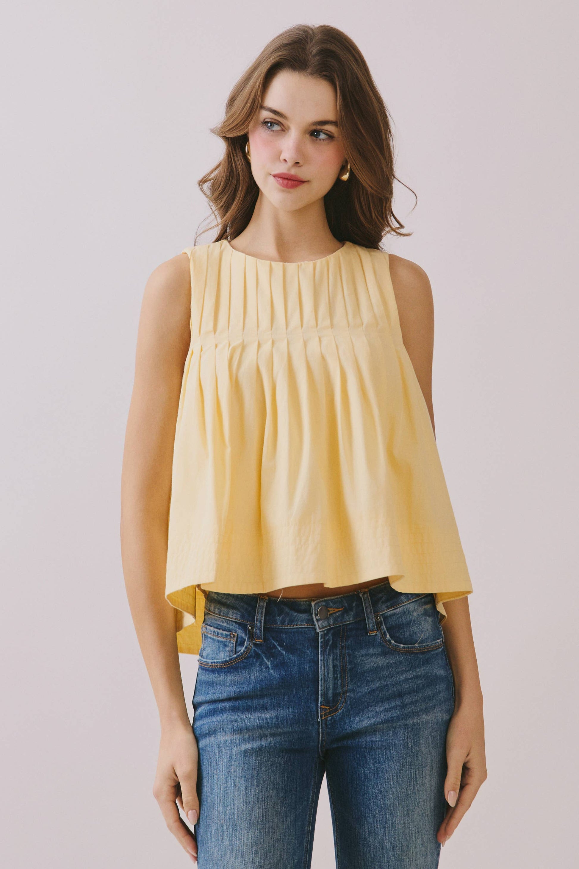 Pleated Detail High Low Sleeveless Top