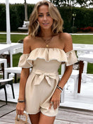 Switch RUFFLED OFF SHOULDER JUMPSUIT W/ RIBBON TIE WAIST 3 image