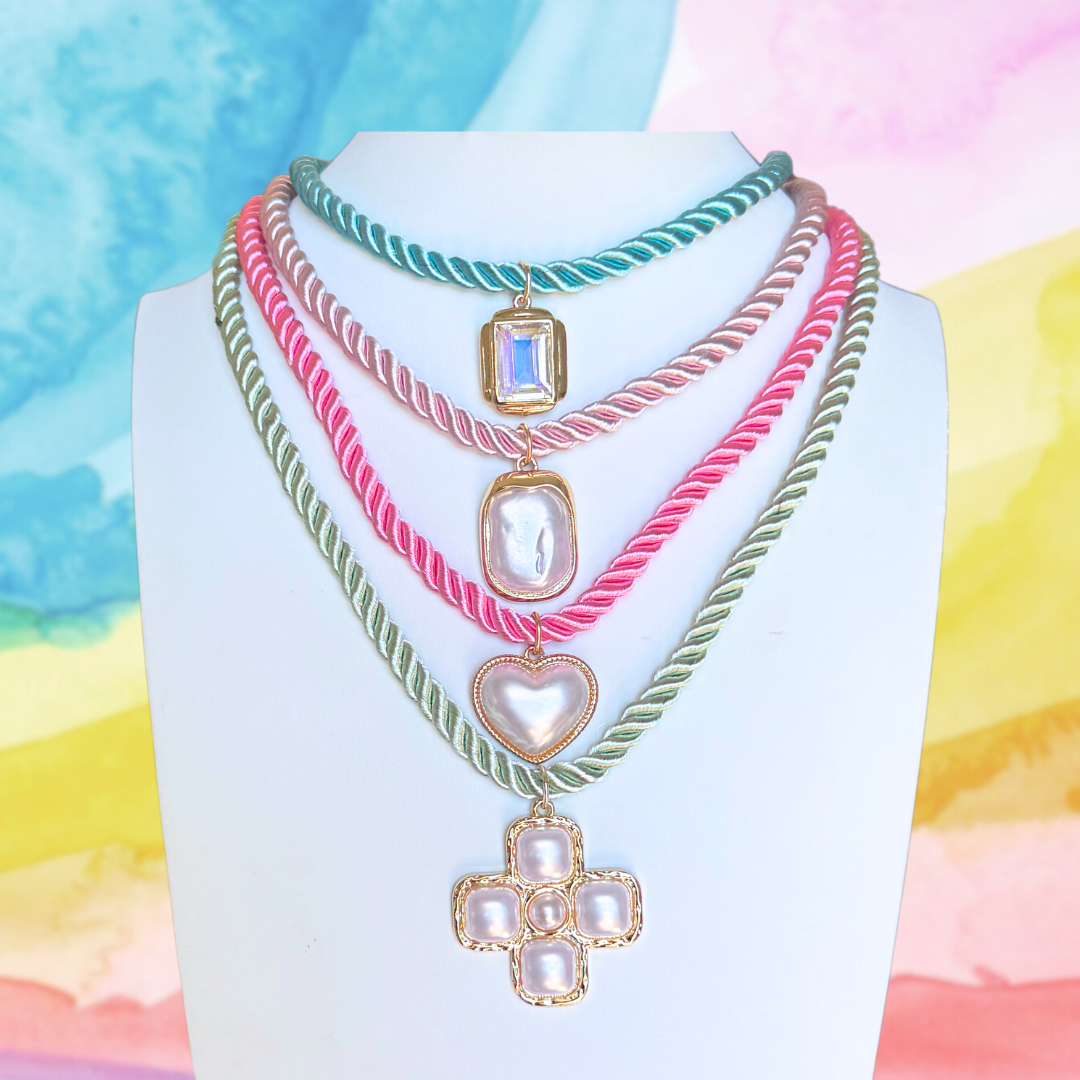 Baby Blue Rope Necklace: Pearl Heart