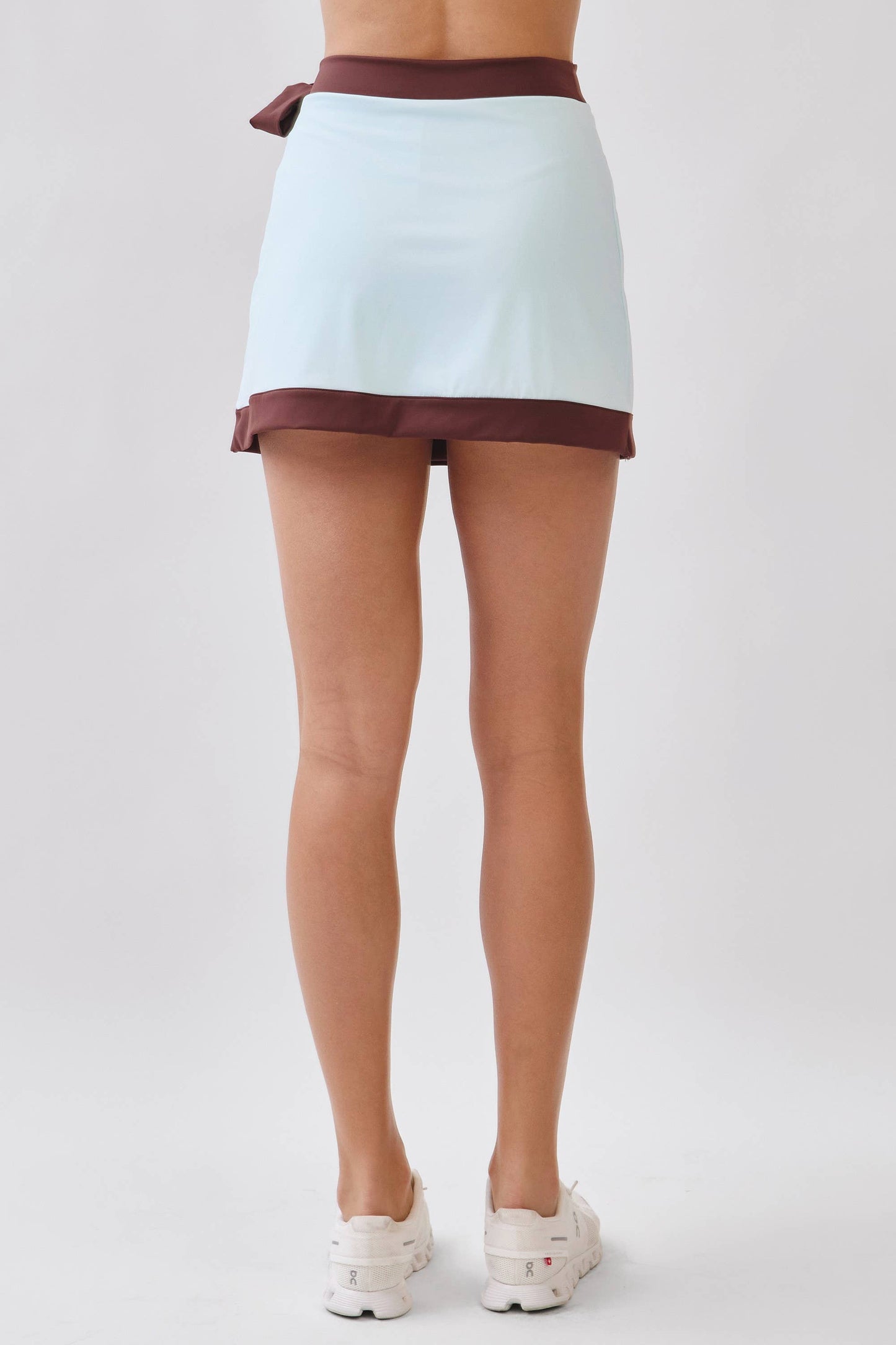 CS4074-Contrast Trim Tie Waist Mini Skort